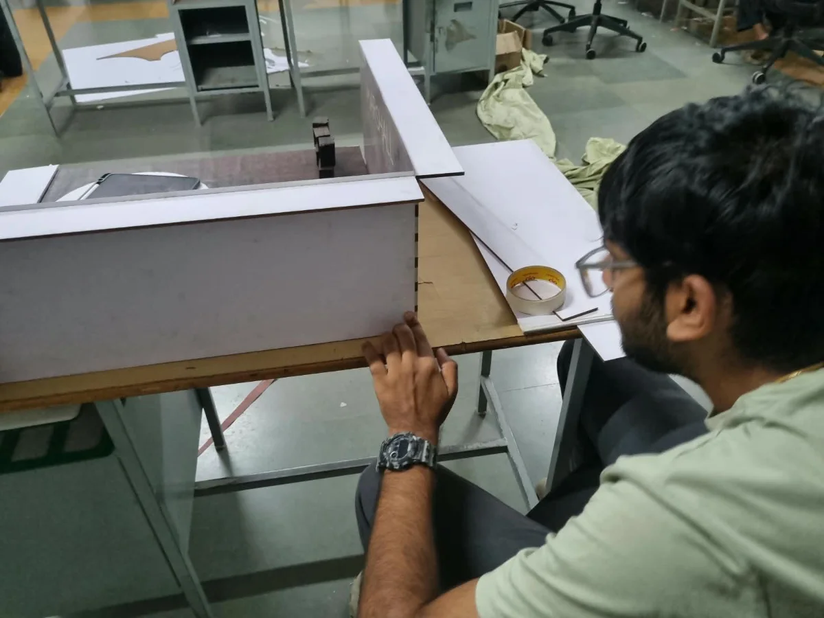 Laser-cut walls of the scale model, 2 ft thick at 1:10