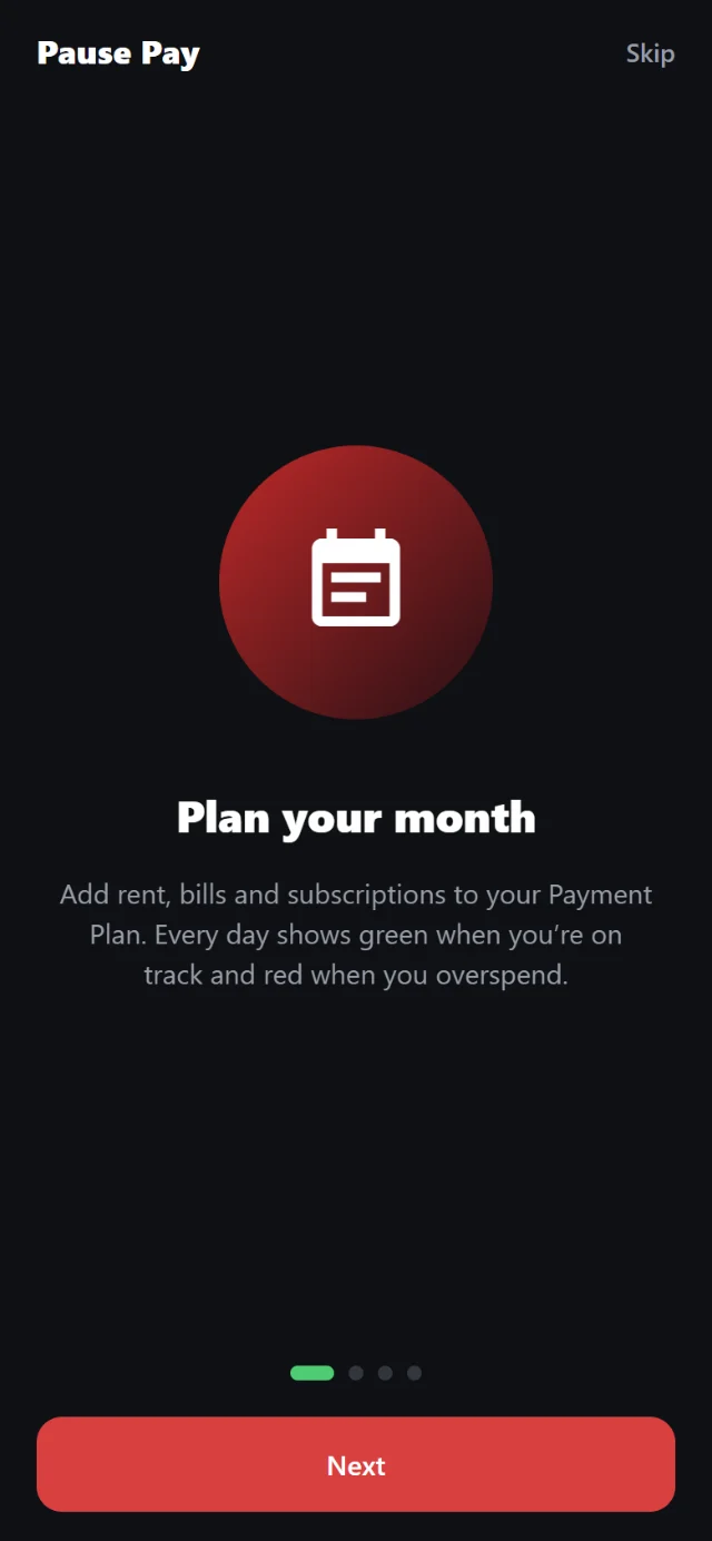 Onboarding screen: Plan your month, with a calendar icon