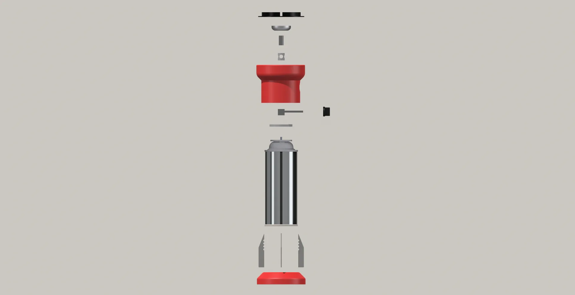 Exploded view of the stove with every part separated along its vertical axis
